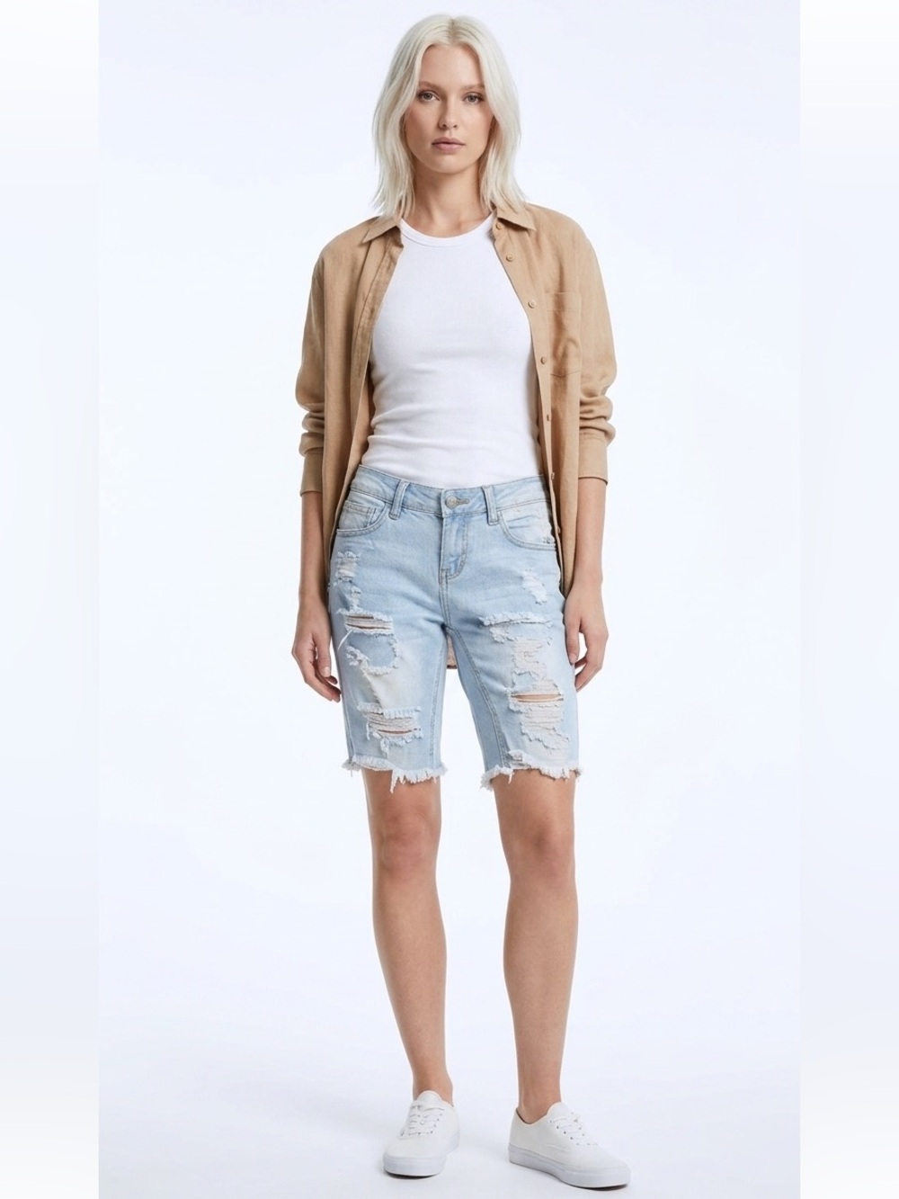 Denim Bermuda Distressed Jean Shorts